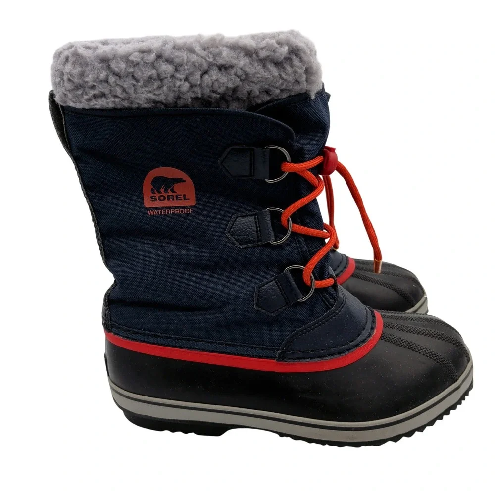 Sorel Yoot Pac Nylon Kids Waterproof Snow Boots Navy Blue Red Size 6 NY1879-464